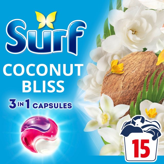 Surf Laundry Washing Detergent Capsules Coconut Bliss 15 per pack