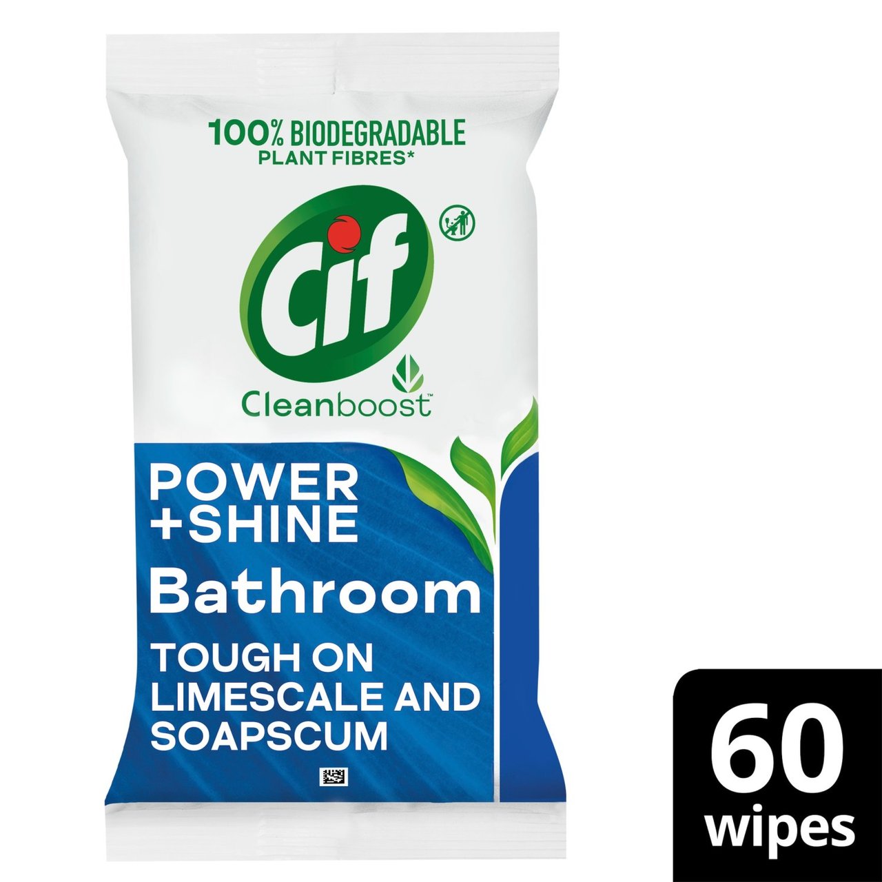 Cif CleanBoost Power+Shine Bathroom Cleaning Wipes Fresh Eucalyptus 60 Wipes 1 pack