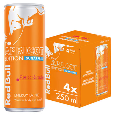 Red Bull Energy Drink Sugar Free Apricot Edition Cans 4 x 250ml