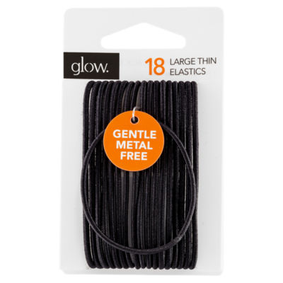 Glow 18 Large Thin Elastics Hair Bands Black