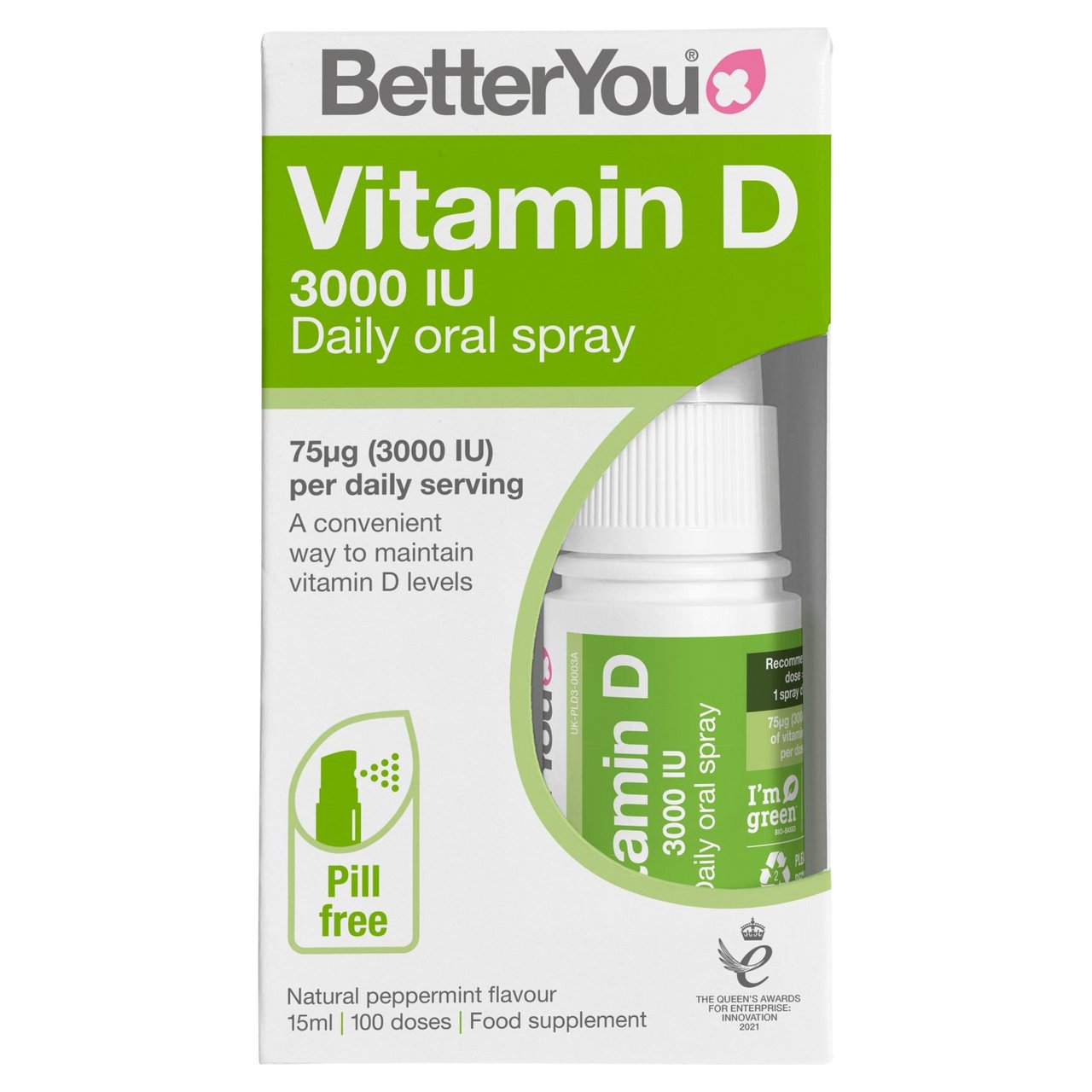 BetterYou D3000 Vitamin D Daily Oral Spray Natural Peppermint Flavour